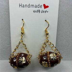 Artisan Gold and Brown Dangle Earrings